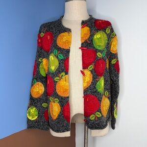 Design Options by Philip & Jane Gordon Cardigan Sweater Apple Pear Motif Medium